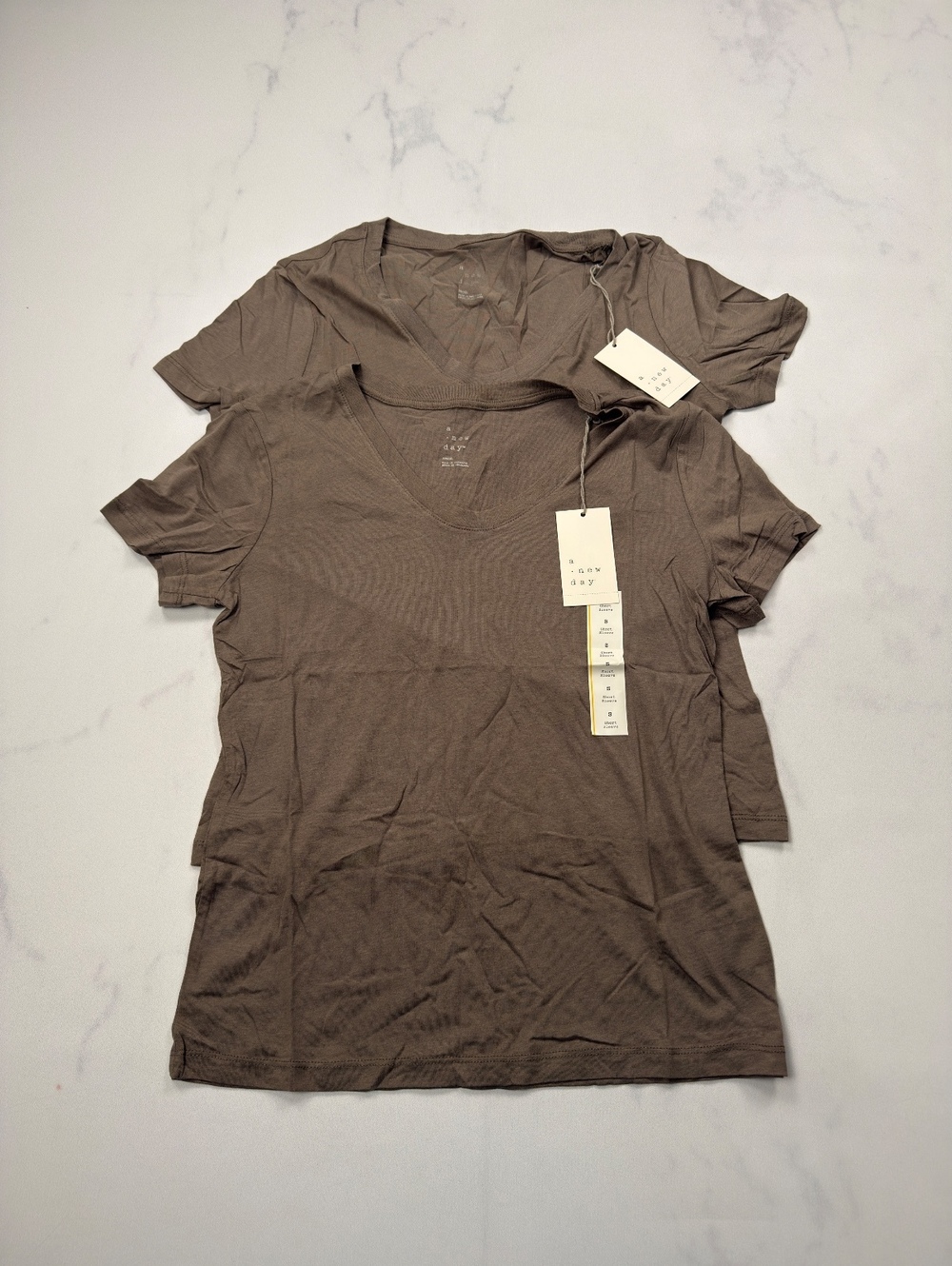 a. new day V Neck T Shirt Brown Basic Essential Lot of 2 - Womens S NWT
